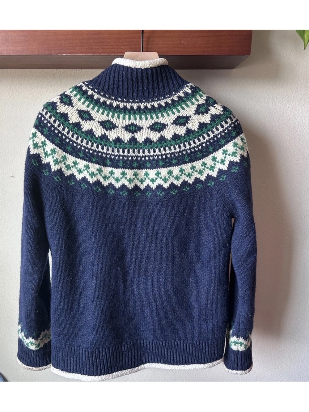 Lambswool L.L. Bean Navy Fair Isle Sherpa-Lined Zip Jacket M Wool Norway - Picture 4 of 7